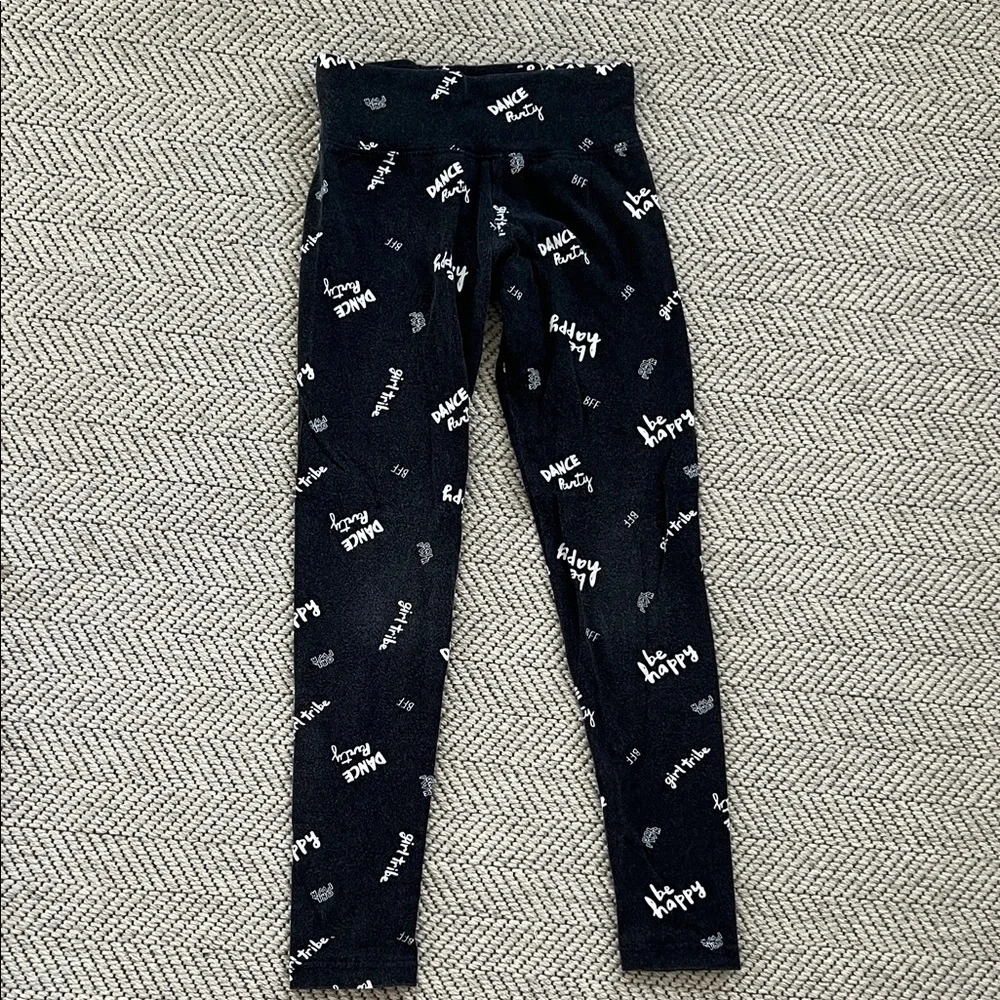 Justice Black Leggings with White Text Print